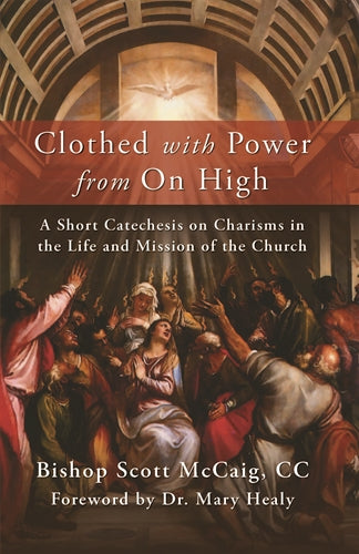 Book cover of 'Clothed with Power from On High' with a Pentecost scene in the background.